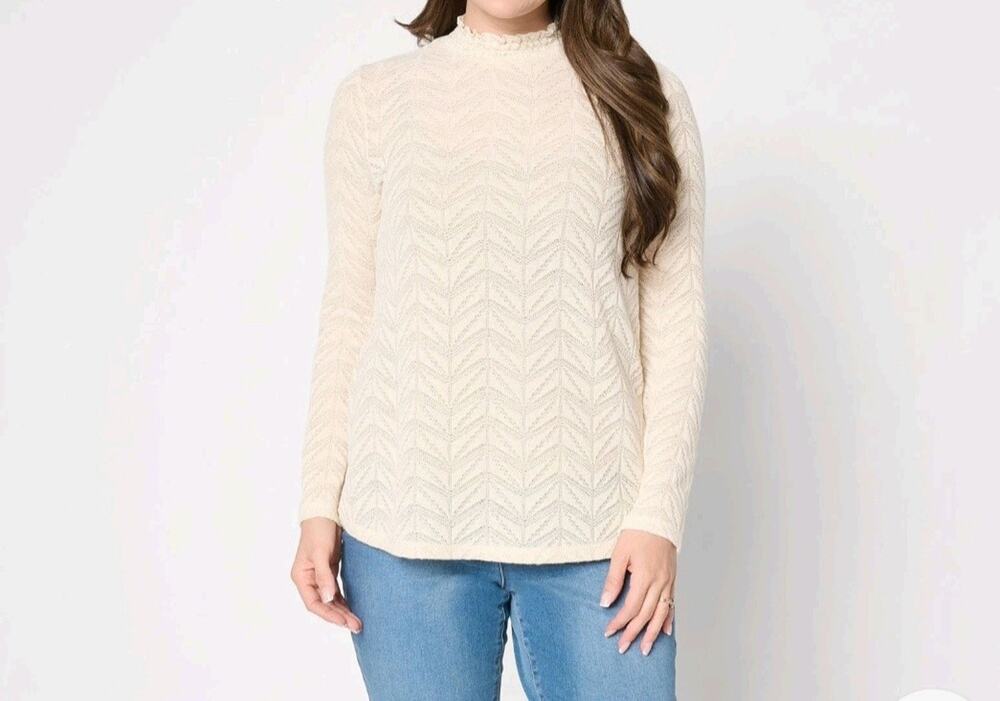 Logo Layers Lori Goldstein Large Sand Textured Knit Mock Neck Top A715875 NWOT